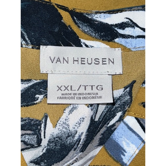 Van Heusen Top Women's Size XXL Mustard Blue Floral 3/4 Sleeve Pullover Blouse - Picture 8 of 10